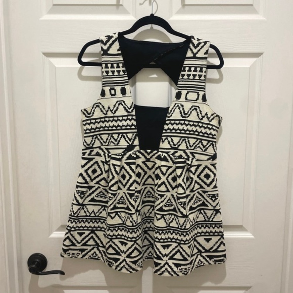 A Pea In The Pod Cream & Black Aztec Print Peplum Mini Maternity Dress